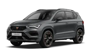 Szary Cupra Ateca, sportowy SUV z charakterystycznym logo i felgami z miedzianymi akcentami, gotowy na każdą drogę.