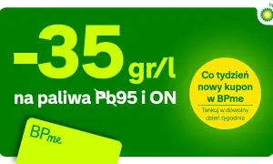 BP promocja: -35 gr/l na paliwa Pb95 i ON. Co tydzień nowy kupon w BPme. Tankuj w dowolny dzień tygodnia.