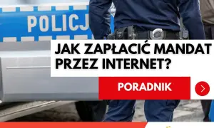 Policjant obok radiowozu. Poradnik: jak zapłacić mandat przez internet.