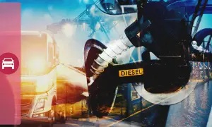 Dystrybucja paliwa, gdzie ropa to diesel, zasila ciężarówki i portowe dźwigi, symbolizując transport i logistykę.