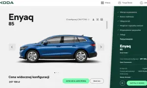 Niebieski Skoda Enyaq 85. Cena widocznej konfiguracji to 247 100 zł. Sprawdź skoda enyaq cena i opcje finansowania.