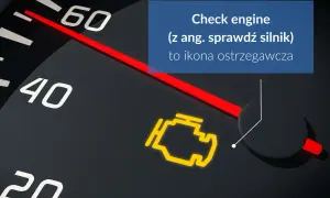 Żółta kontrolka "Check engine" (sprawdź silnik) na desce rozdzielczej sygnalizuje problem.
