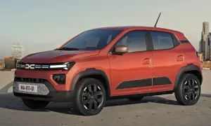 Pomarańczowy Dacia Spring, elektryczny samochód miejski. Sprawdź atrakcyjną dacia spring cena i zacznij podróżować ekologicznie.