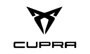 Czarny symbol i napis CUPRA na białym tle.