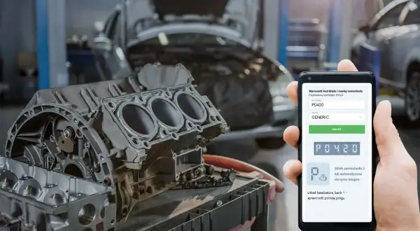 Diagnostyka silnika Volkswagen: kod DTC P0420 wskazuje na problem z układem katalizatora.