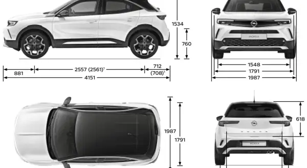 Opel Mokka wymiary: długość 4151 mm, szerokość 1791 mm, wysokość 1534 mm. Kompaktowy SUV idealny do miasta.