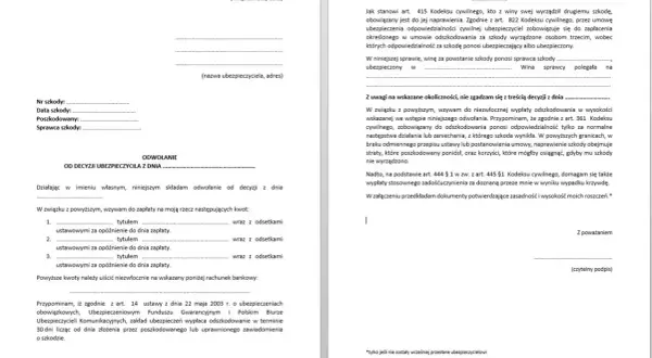 Formularz odwołanie od mandatu, wzywający do zapłaty odszkodowania i zadośćuczynienia za doznaną krzywdę.