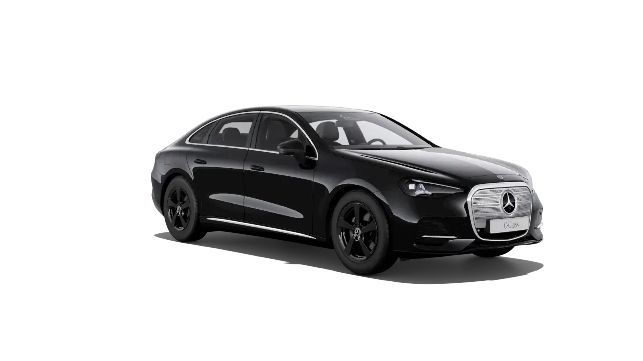 Elegancki, czarny mercedes sedan z nowoczesnym grillem i światłami LED.