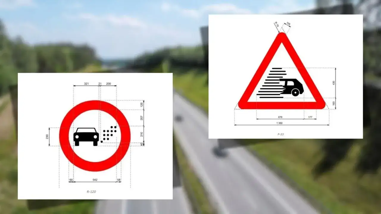 Znaki drogowe nauka: zakaz wjazdu pojazdów z przyczepą i ostrzeżenie o wybojach. Schematy techniczne znaków.