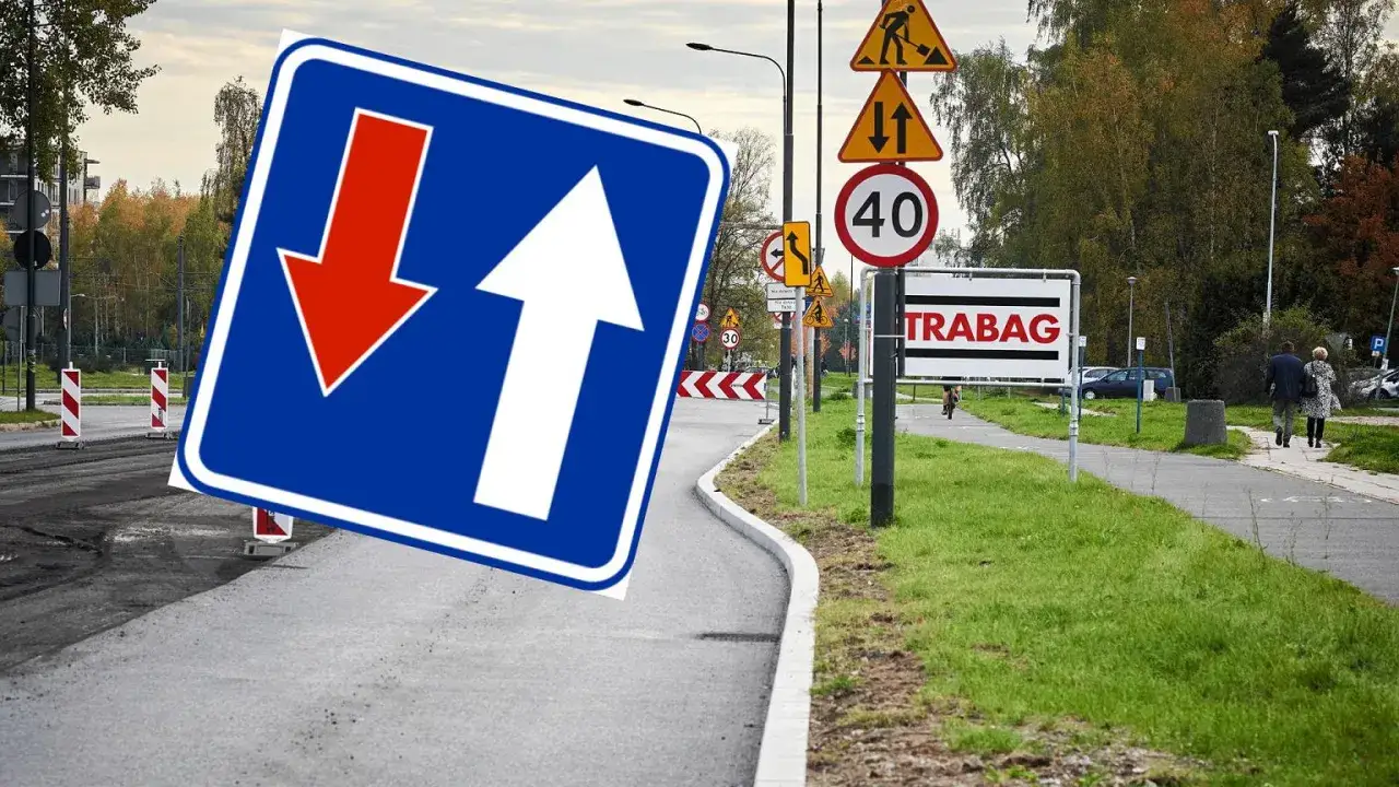 Znak D5 informuje o kierunkach ruchu. Strzałka w górę oznacza jazdę prosto, a czerwona w dół – ustąp pierwszeństwa.
