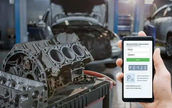 Diagnostyka silnika Volkswagen: kod DTC P0420 wskazuje na problem z układem katalizatora.