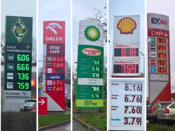Ceny paliw dzisiaj na stacjach Orlen, BP, Shell i Exoil. Benzyna 95 kosztuje od 6.06 do 6.16 zł, a diesel od 7.36 do 7.60 zł.