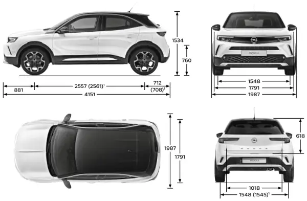 Opel Mokka wymiary: długość 4151 mm, szerokość 1791 mm, wysokość 1534 mm. Kompaktowy SUV idealny do miasta.