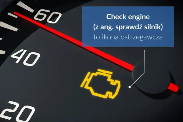 Żółta kontrolka "Check engine" (sprawdź silnik) na desce rozdzielczej sygnalizuje problem.